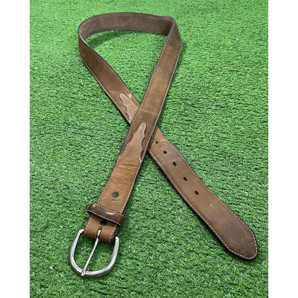 Vintage Justin Western Belt SZ 40 Brown Suede Leather Silver Buckle Cowboy EUC